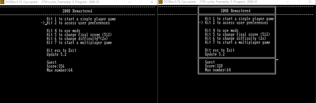 comparision between low (left) and high (right) settings