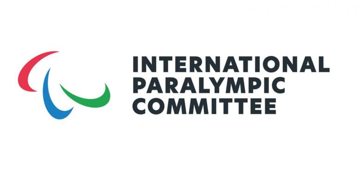 Paralympic logo which consists of 3 non-overlapping curved stripes colored red, blue, and green