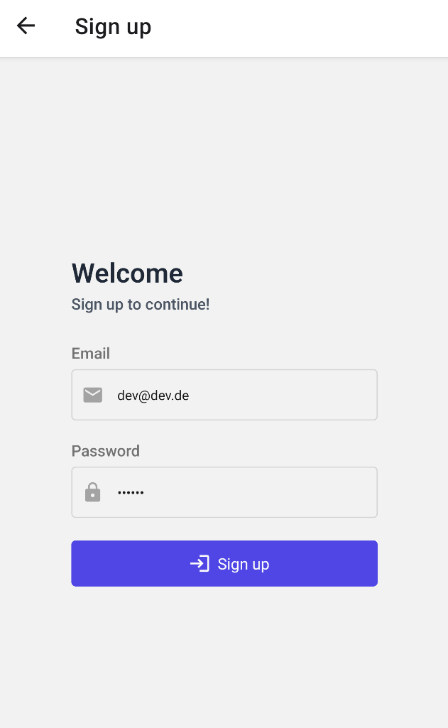 Signup screen