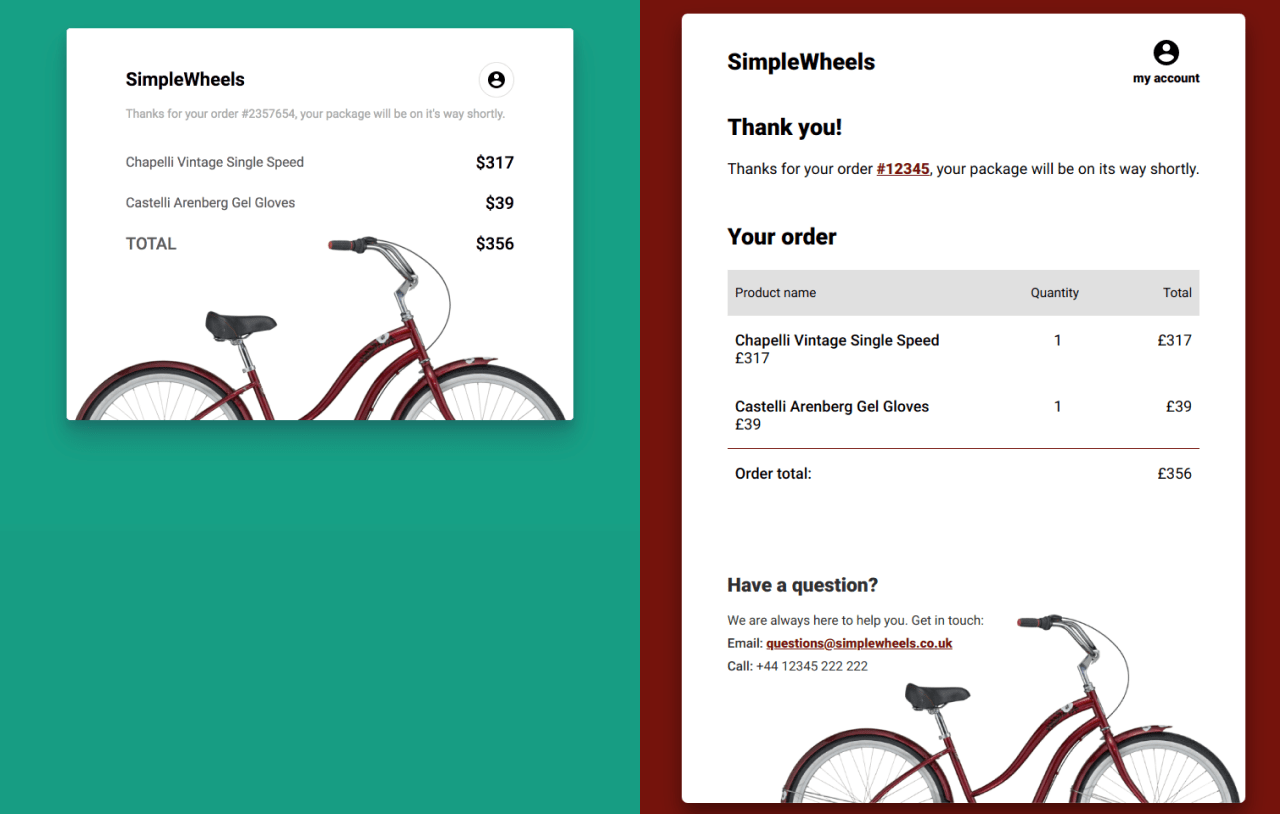 original vs my design for thank you page