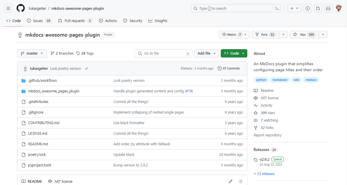 mkdocs-awesome-pages-plugin