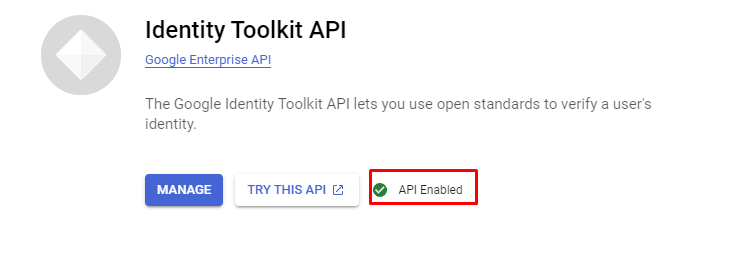 Identity Toolkit API Enabled on GCP