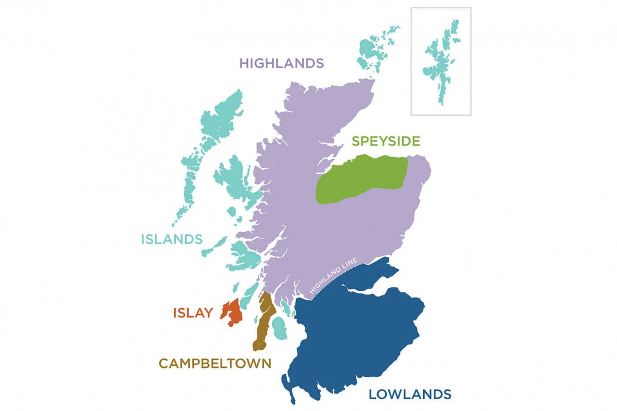 Map of the Distillery Regions in Scotland