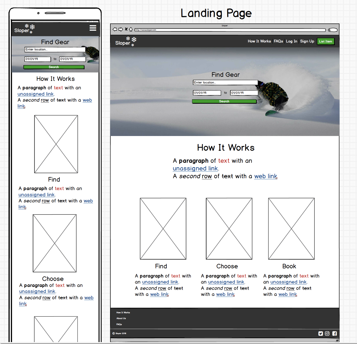 landing page wireframes