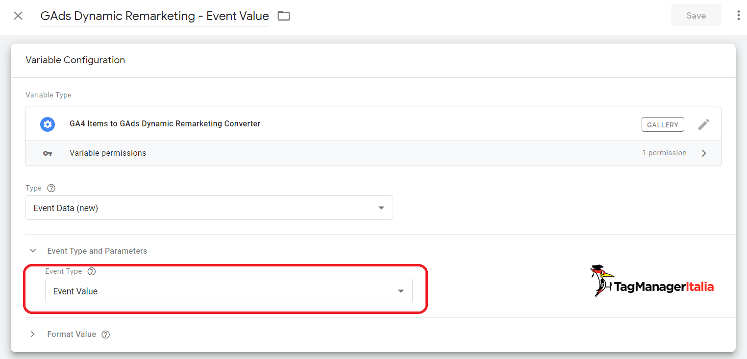Event type - event value GA4 Items to GAds Dynamic Remarketing Converter