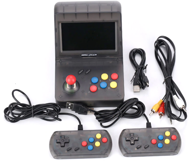 The RS07, showing the included gamepads and cables.