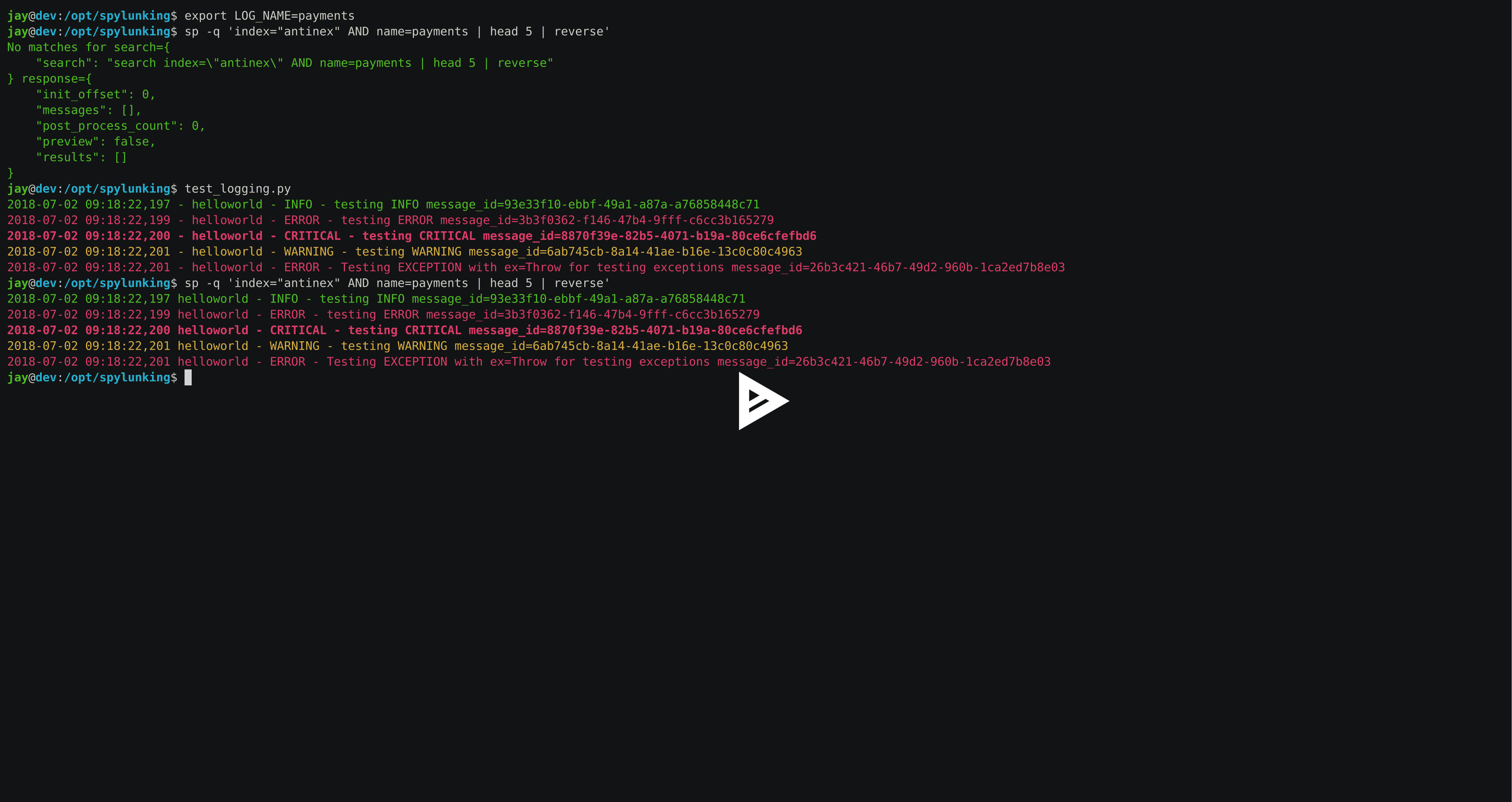 Publishing Logs to Splunk using the Spylunking Logger