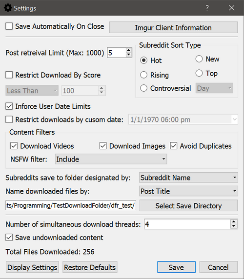 Settings Window