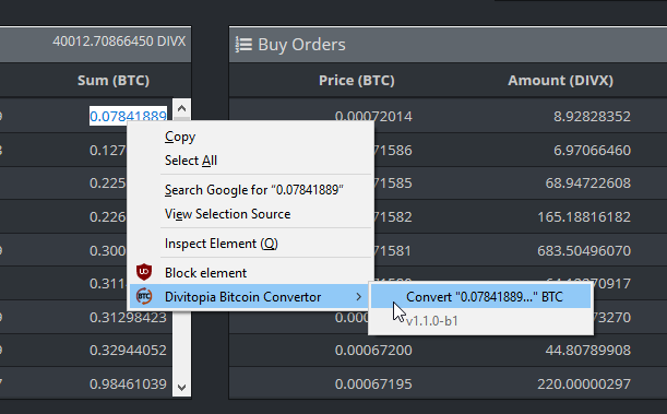 Divitopia extension preview of selecting prices