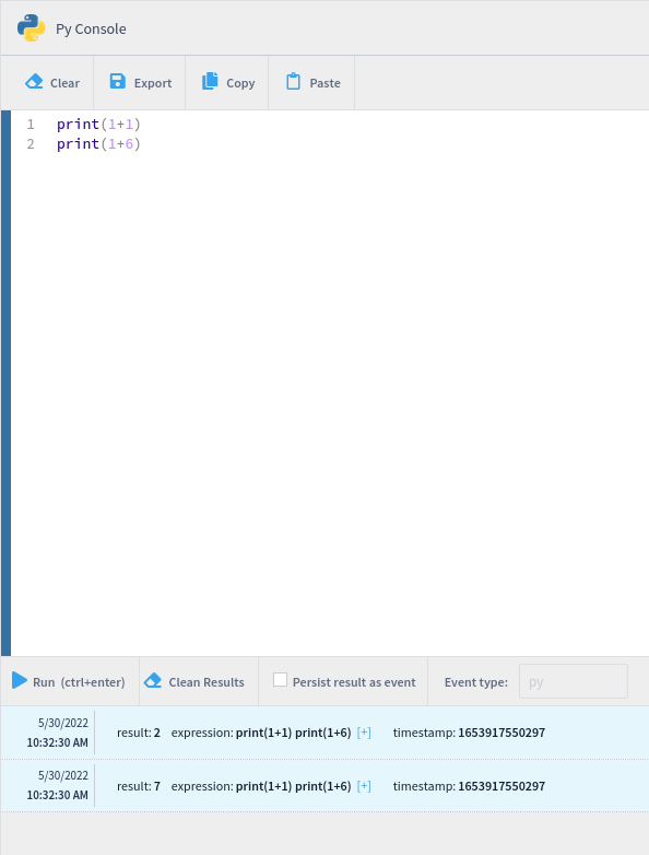 Python console results and expressions