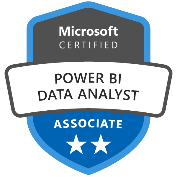 Microsoft Certified: Power BI Data Analyst Associate badge image. Issued by Microsoft