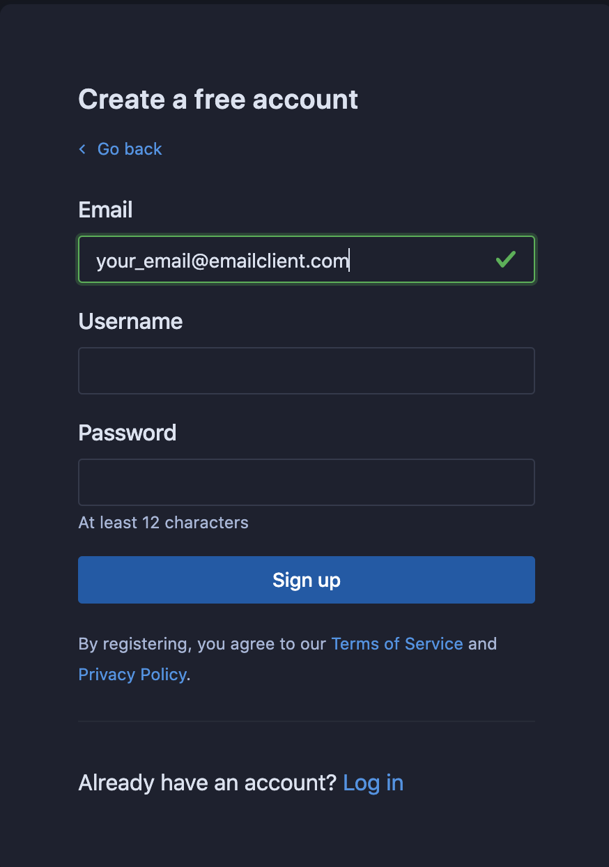 Sourcegraph Cloud signup with email form