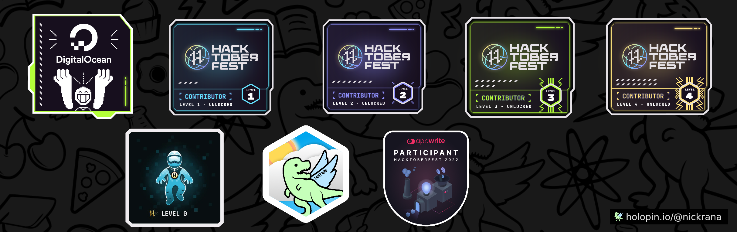 An image of @nickrana's Holopin badges, which is a link to view their full Holopin profile