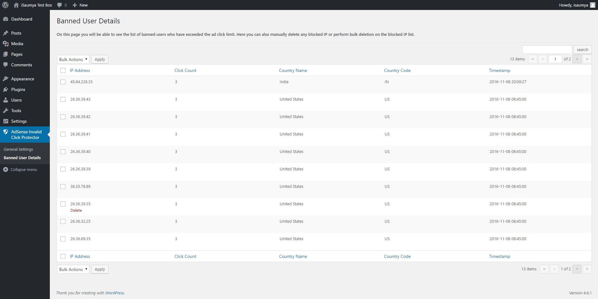 AICP - Banned User List Page Screenshot