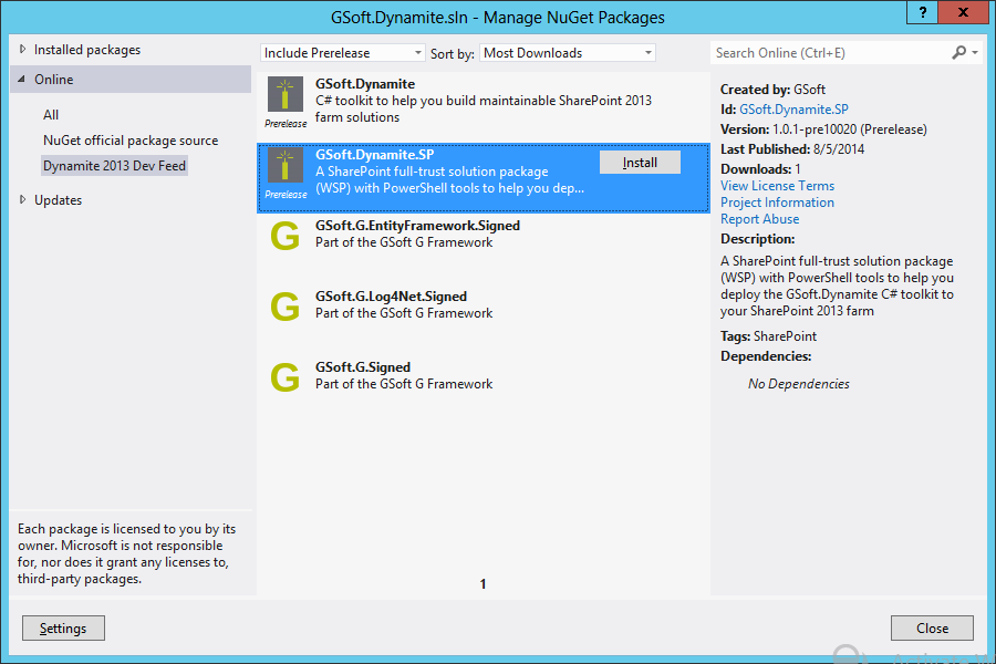 GSoft.Dynamite.SP Package