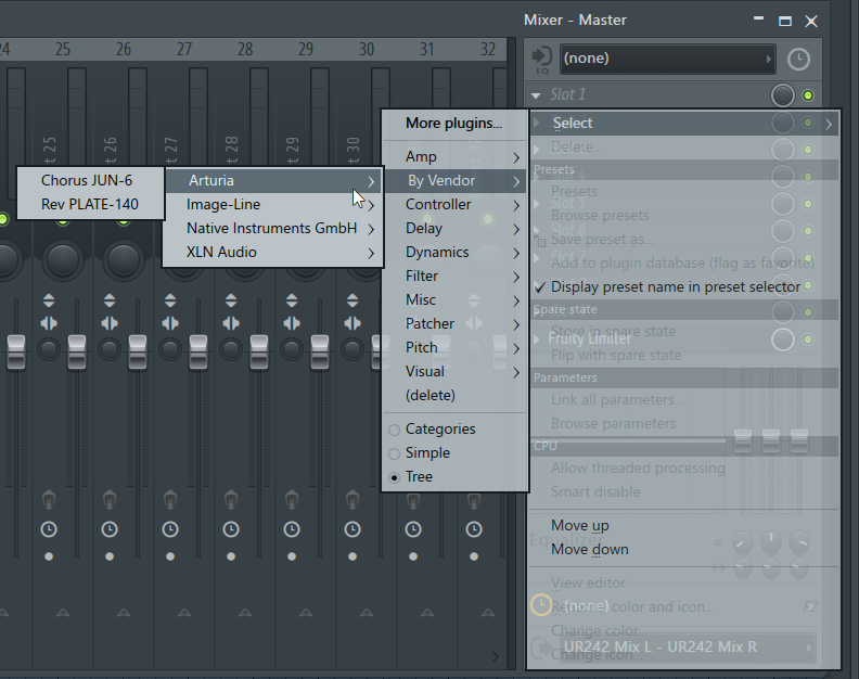 FL Studio add effect dropdown