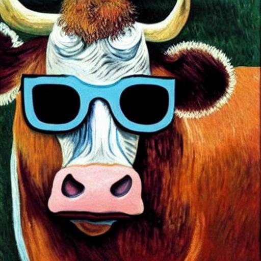 van gough painting of a cow wearing sunglasses