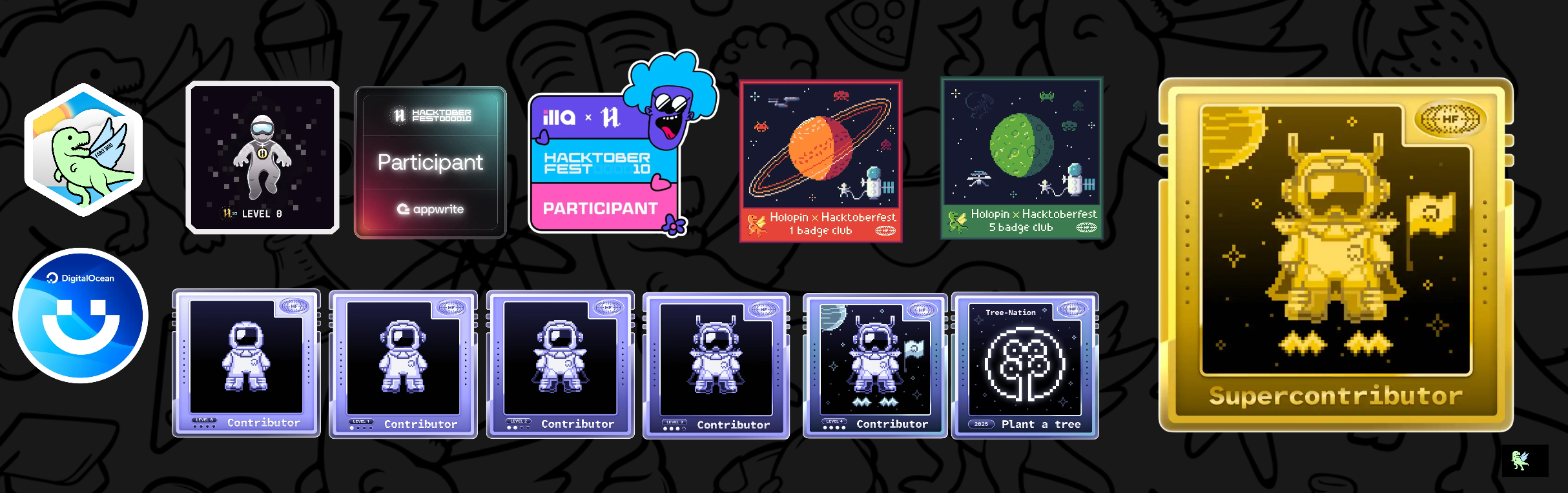 An image of @areychana's Holopin badges, which is a link to view their full Holopin profile