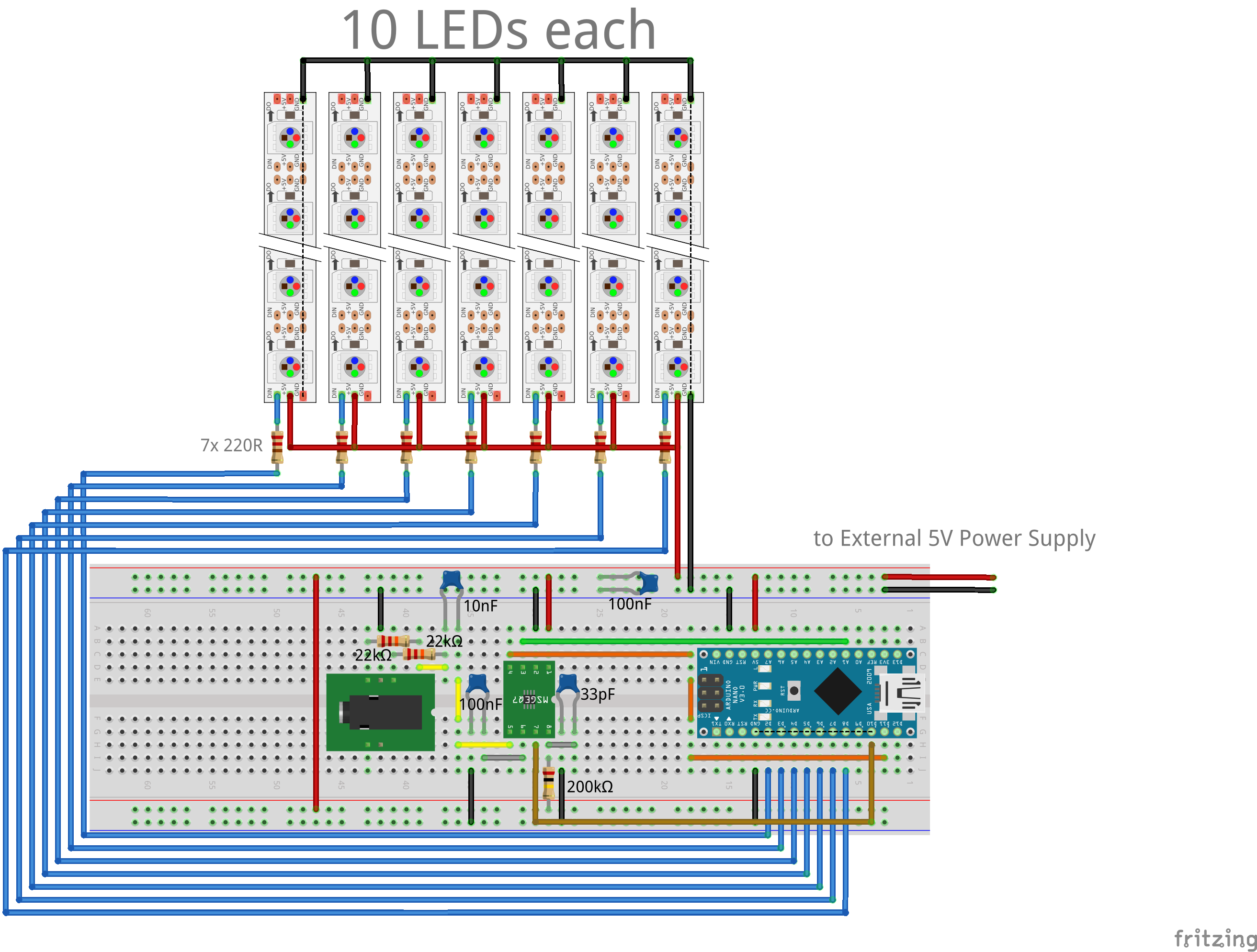 ninSpectrumDisplay Breadboard Circuit