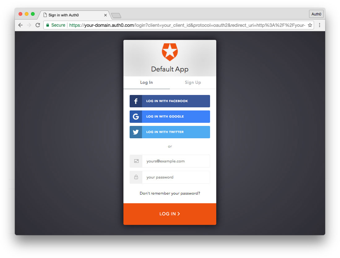 Auth0 login screen