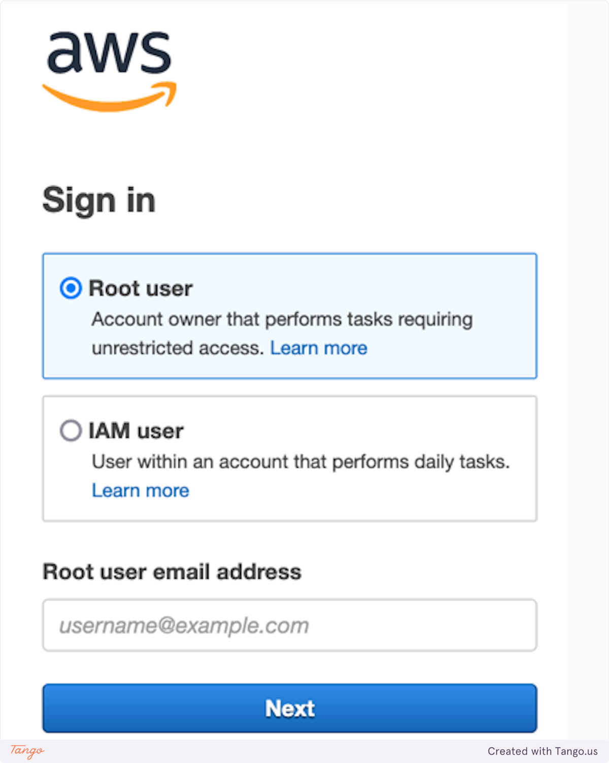 Sign in as Root user