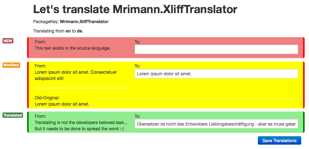 Screenshot of the translation tool in action