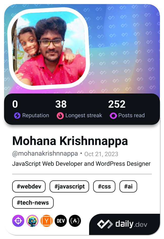 Mohana Krishnnappa's Dev Card