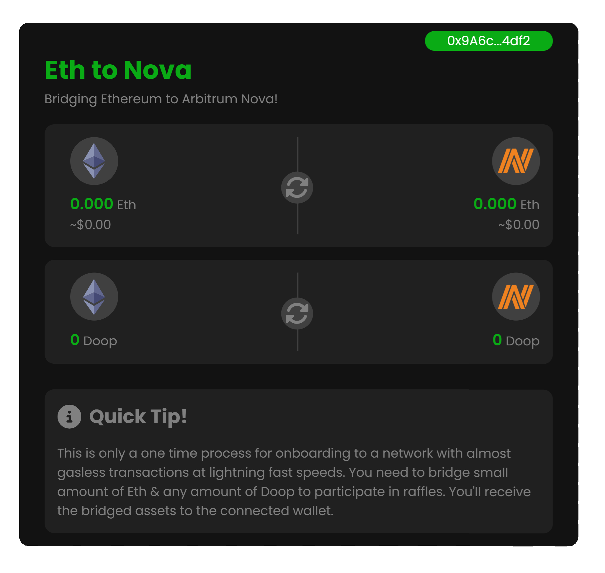 Asset bridging widget from Eth mainnet to Nova.