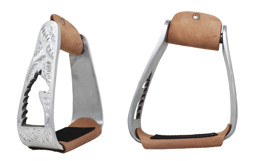 challenger-horse-saddle-stirrups-western-lightweight-aluminum-angled-engraved-standing-horse-cut-out-1