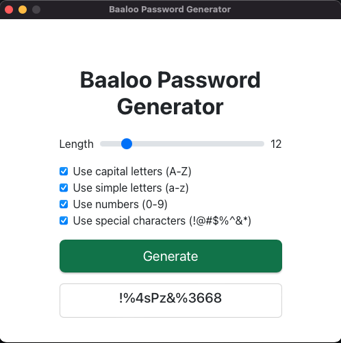 screenshot of baaloo password generator on mac os