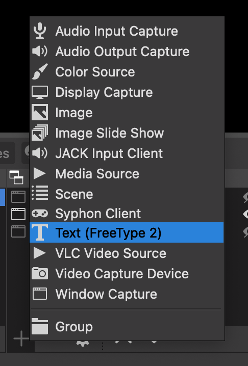 Adding a text source in OBS
