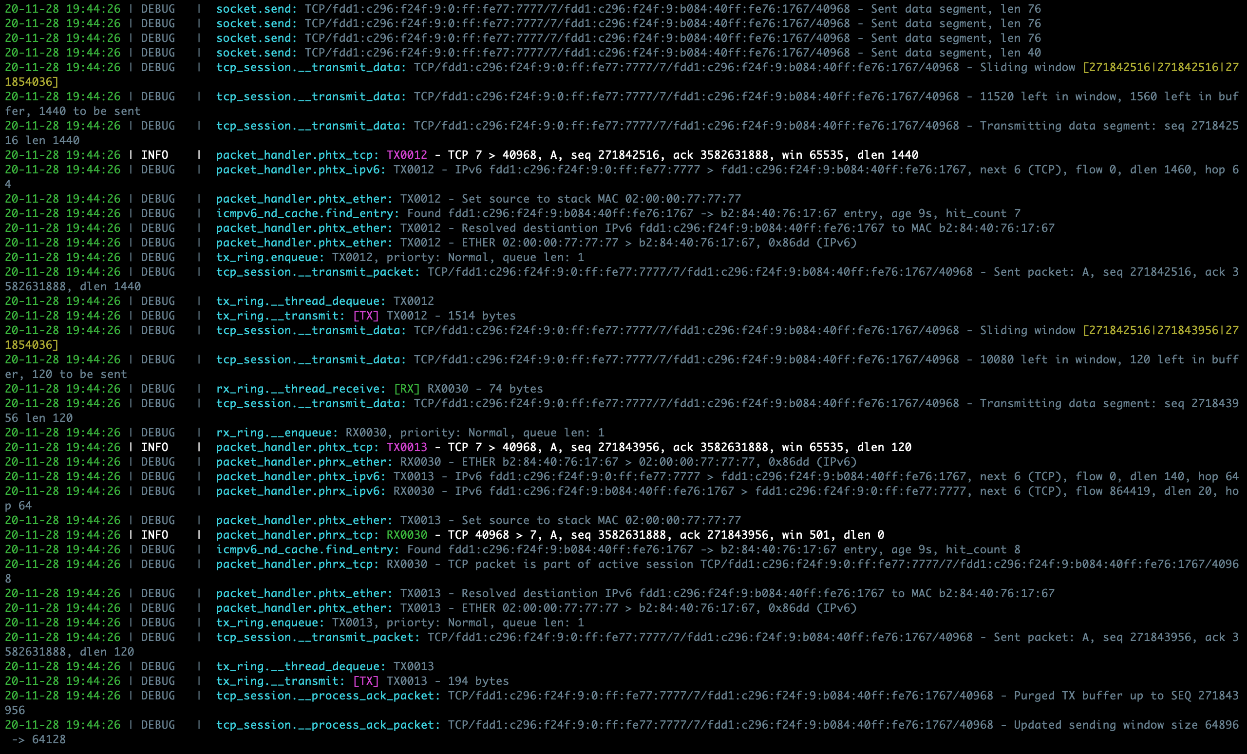 Sample PyTCP log output