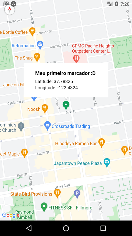 Mapa exibindo um marcador personalizado