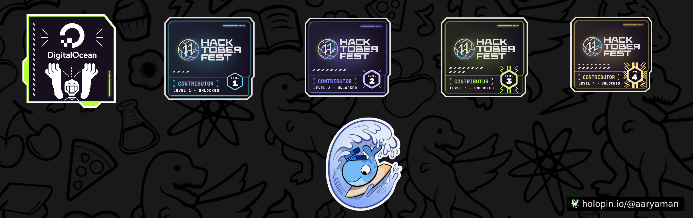 An image of @aaryaman's Holopin badges, which is a link to view their full Holopin profile