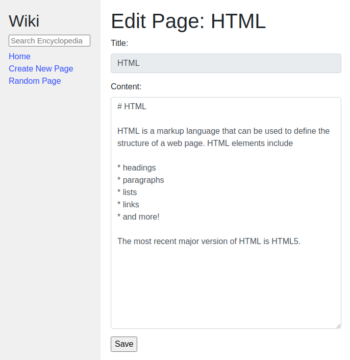 Wiki HTML Edit Page