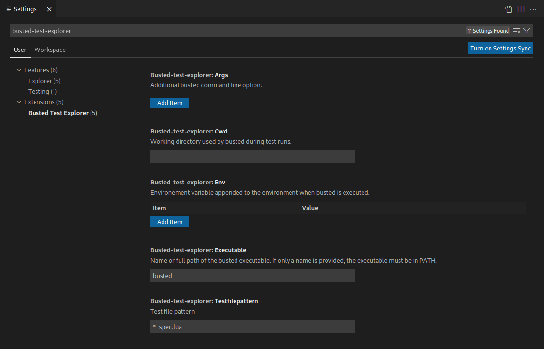 VS Code Embedded Settings for Testing