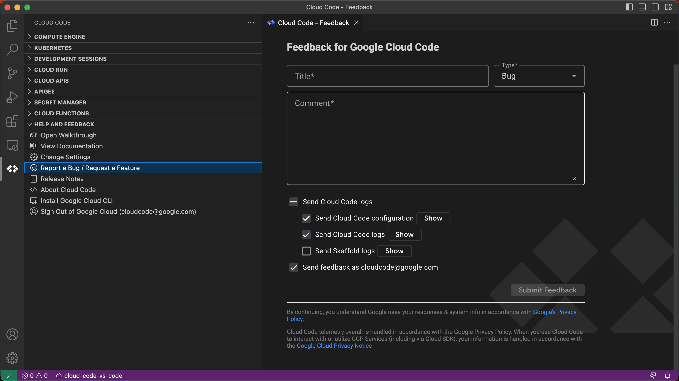 Cloud Code feedback UI