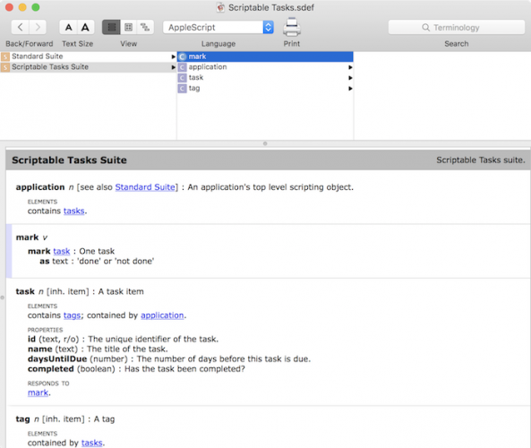 Making a mac app scriptable tutorial: Scriptable Tasks Dictionary 3