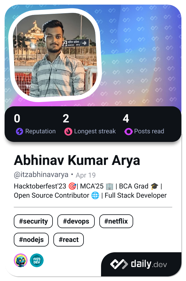 Abhinav Kumar Arya's Dev Card