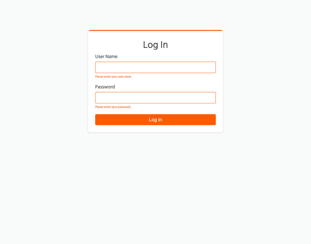 Login page with hint message below invalid field screenshot