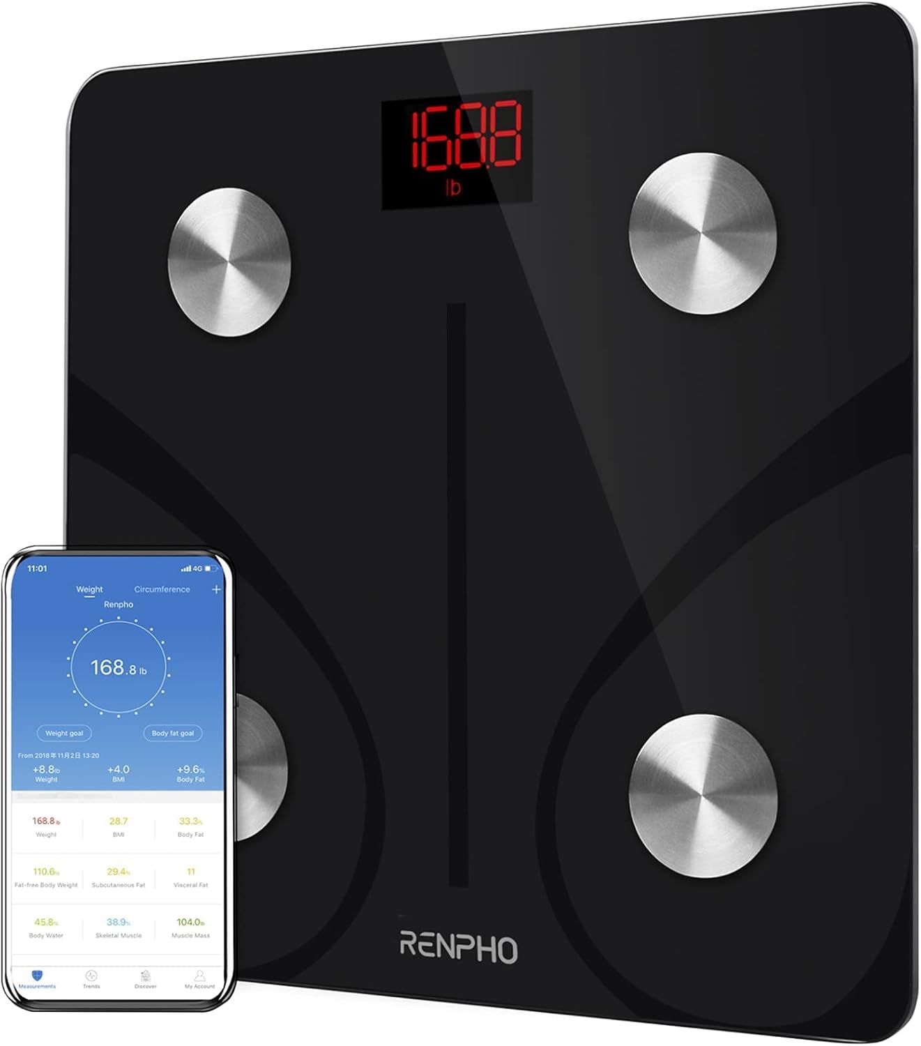 RENPHO Body Fat Scale Bluetooth, Digital Body Weight Bathroom Scales  Weighing Scale Smart BMI Scales, Body Composition Monitors with Smartphone  App, Black : Amazon.co.uk: Health & Personal Care