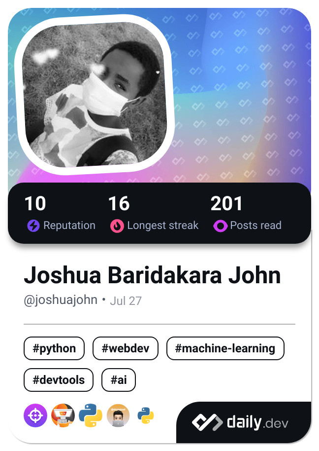 Joshua Baridakara John's Dev Card