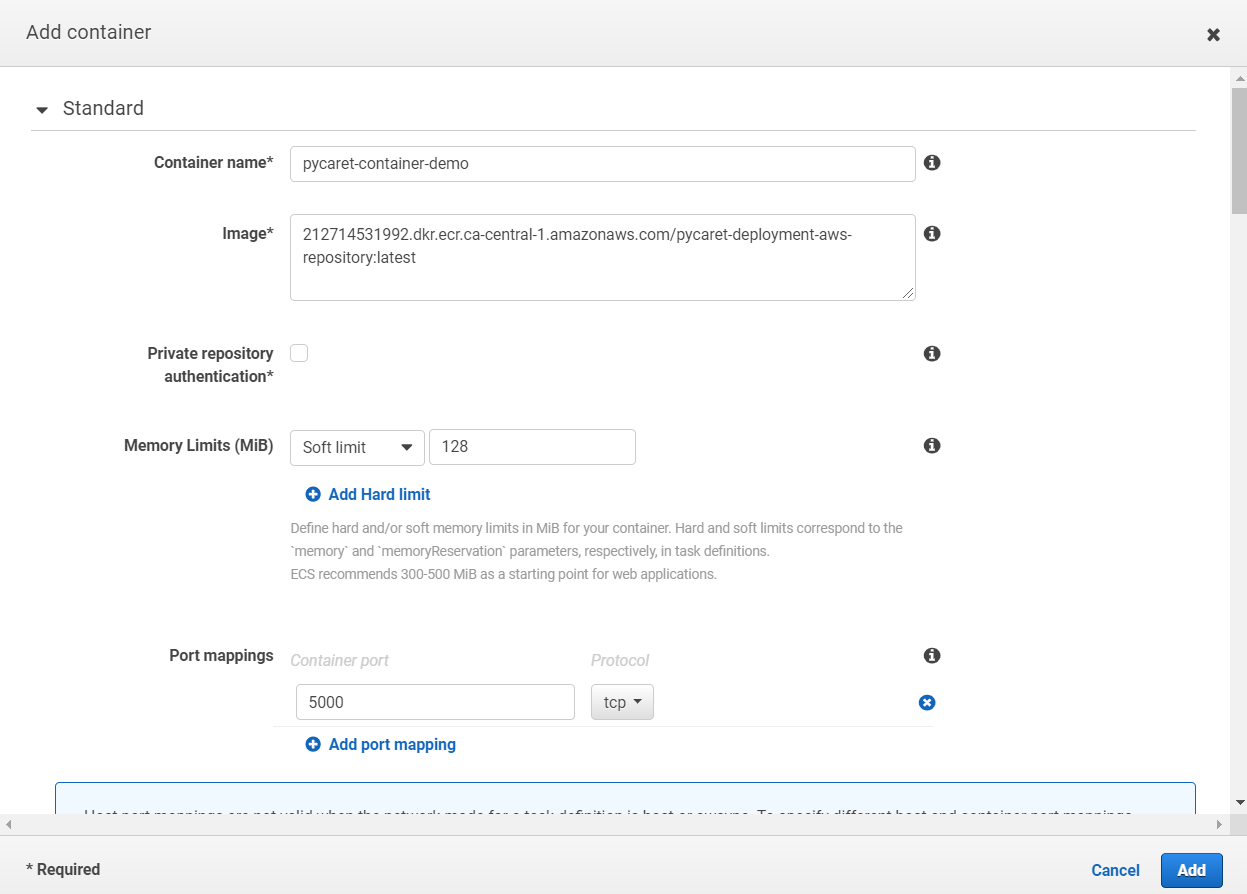 Adding Container in task definitions