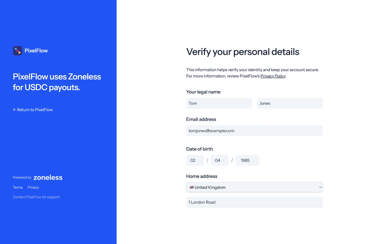 Zoneless connected account onboarding