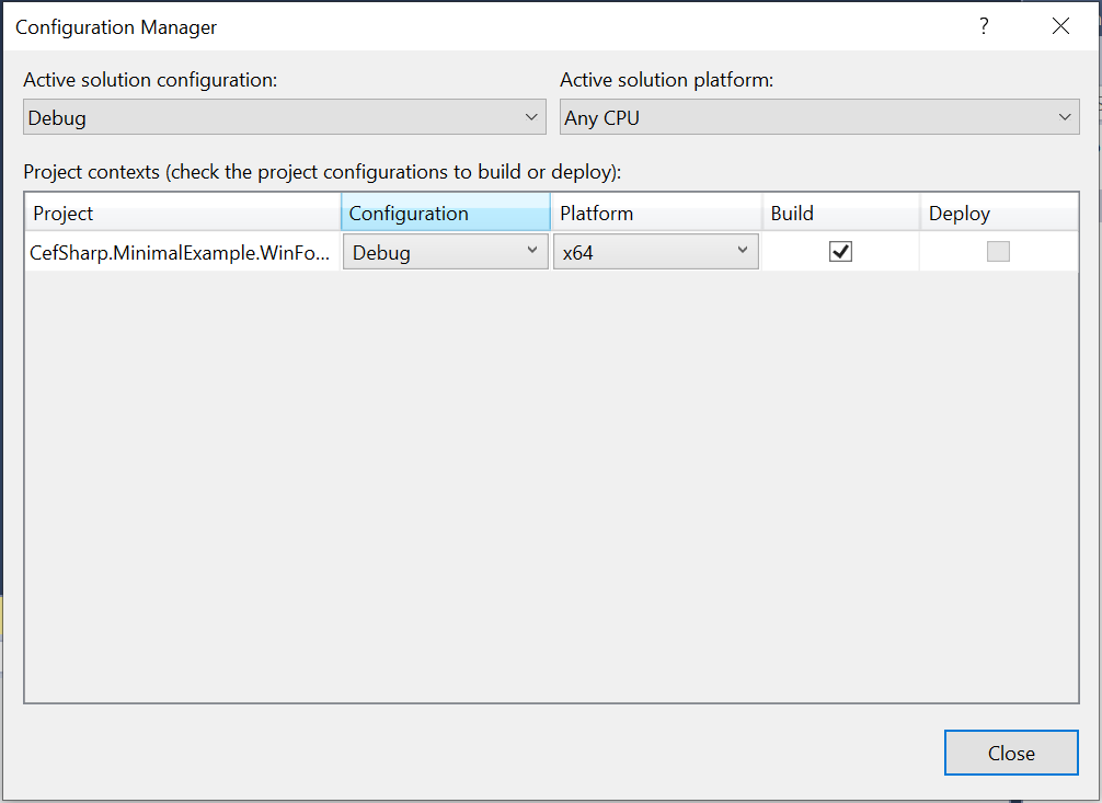 Visual Studio Configuration Manager Editing Project Platform Example