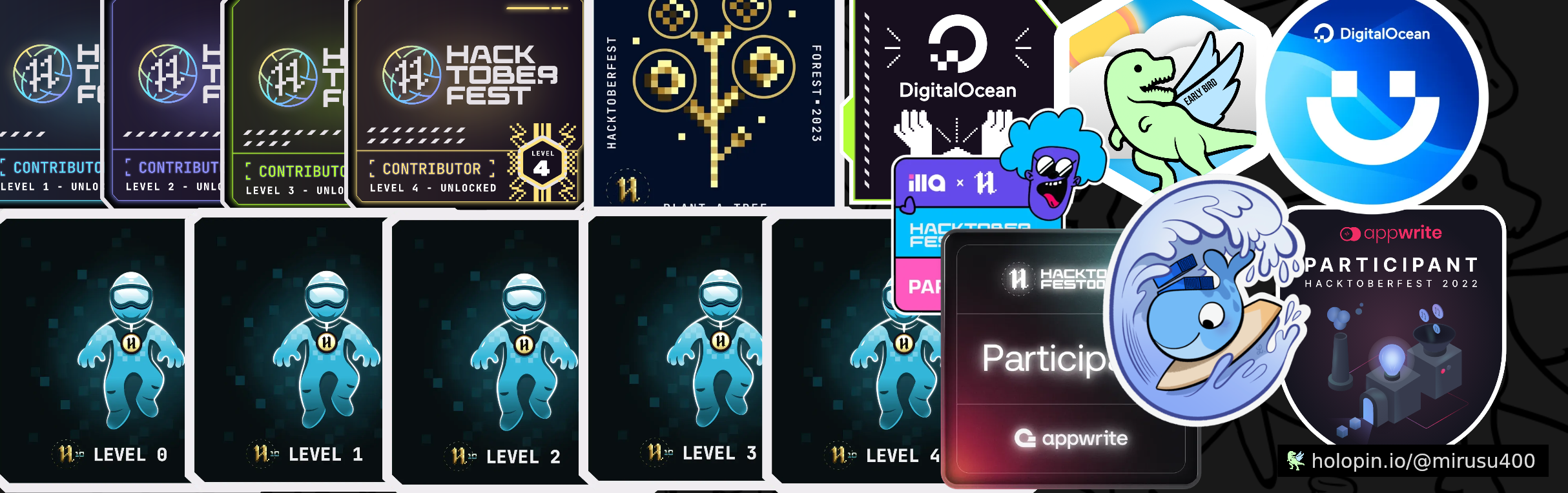 An image of @mirusu400's Holopin badges, which is a link to view their full Holopin profile