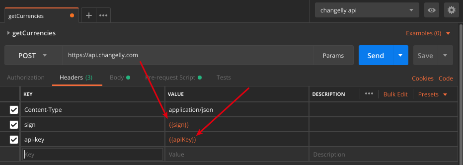 Postman headers setup