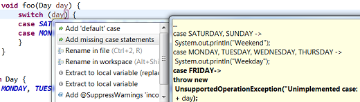 quickfix missing case switch statement