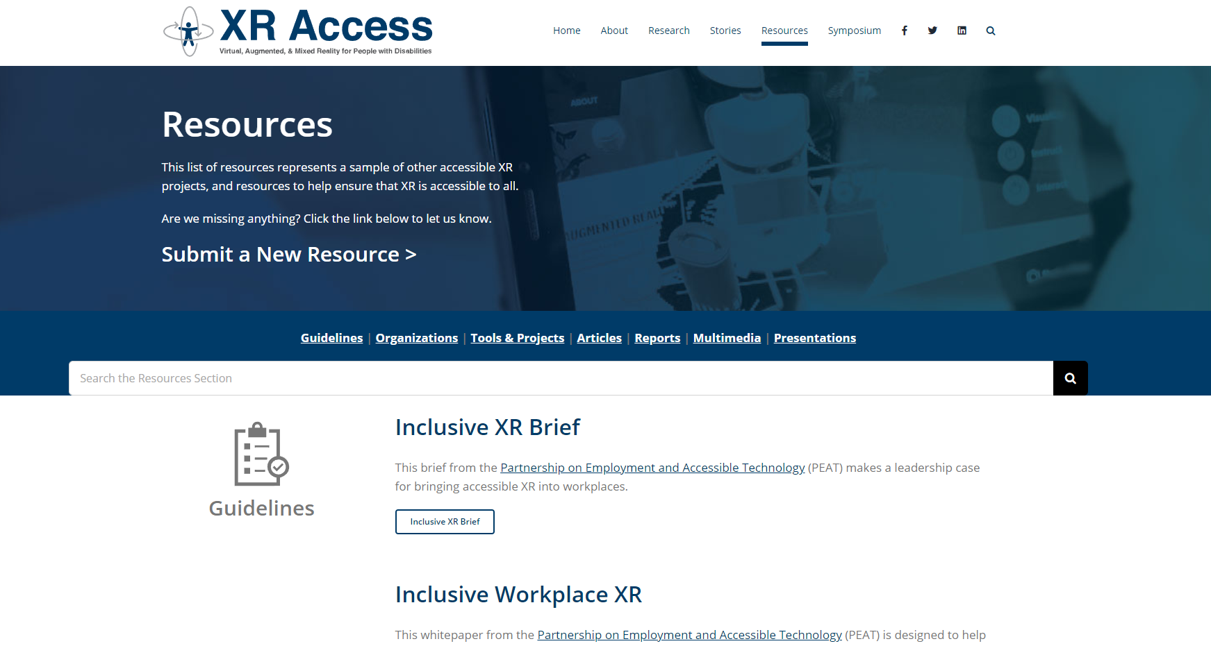 XR Access Resources page