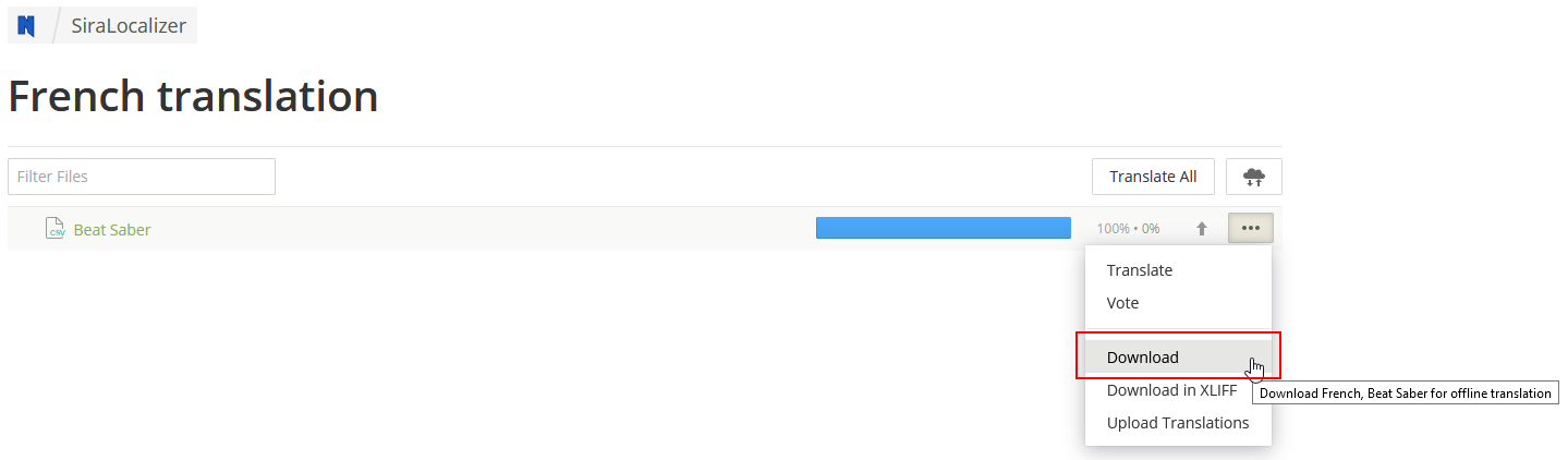 Download translations file in Crowdin